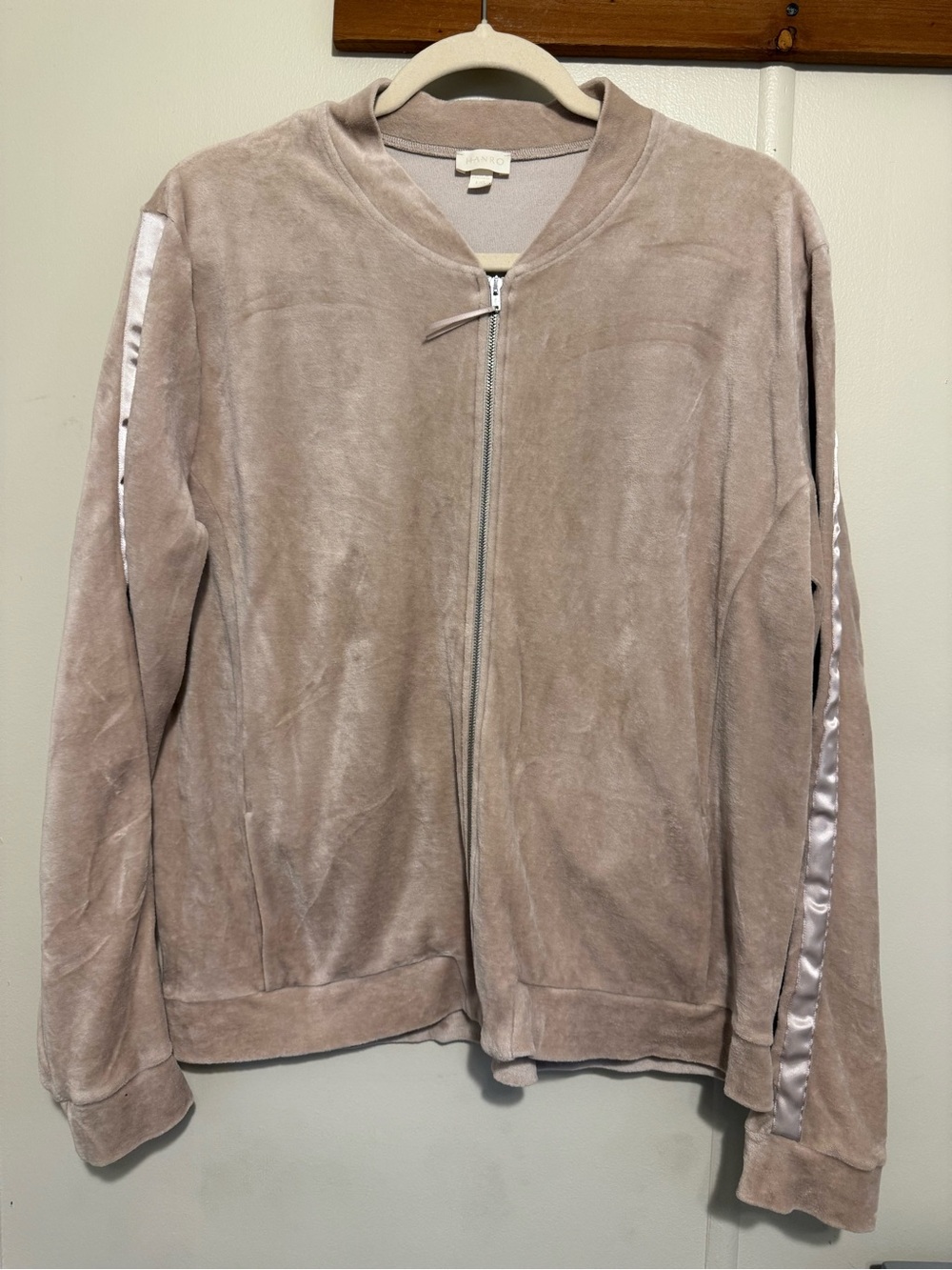 Hanro track jacket women’s medium taupe zip up velvet velour casual